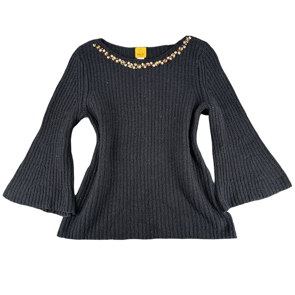 Ruby Rd Petite XL Beaded Neck Sweater Retro Bell Sleeve Chunky Knit NWT - Picture 3 of 7